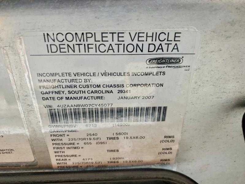 2007 Freightliner Chassis მანქანა იყიდება აუქციონზე, vin: 4UZAANBW07CY45077, აუქციონის ნომერი: 63346826