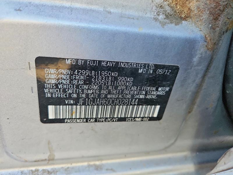 Aukcja sprzedaży 2012 Subaru Impreza, vin: JF1GJAH60CH028144, numer aukcji: 65836656