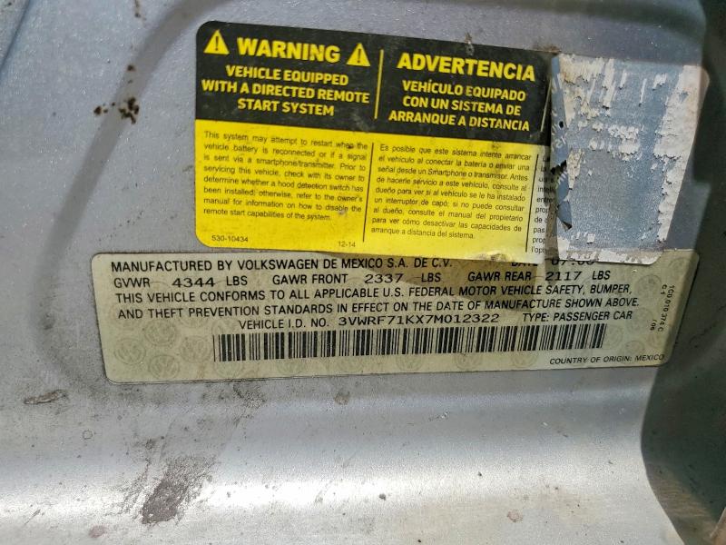 64028296 :رقم المزاد ، 3VWRF71KX7M012322 vin ، 2007 Volkswagen Jetta مزاد بيع