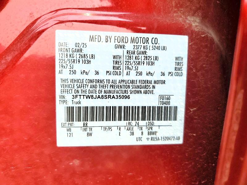 Продажа на аукционе авто 2025 Ford Maverick, vin: 3FTTW8JA8SRA35096, номер лота: 64289246