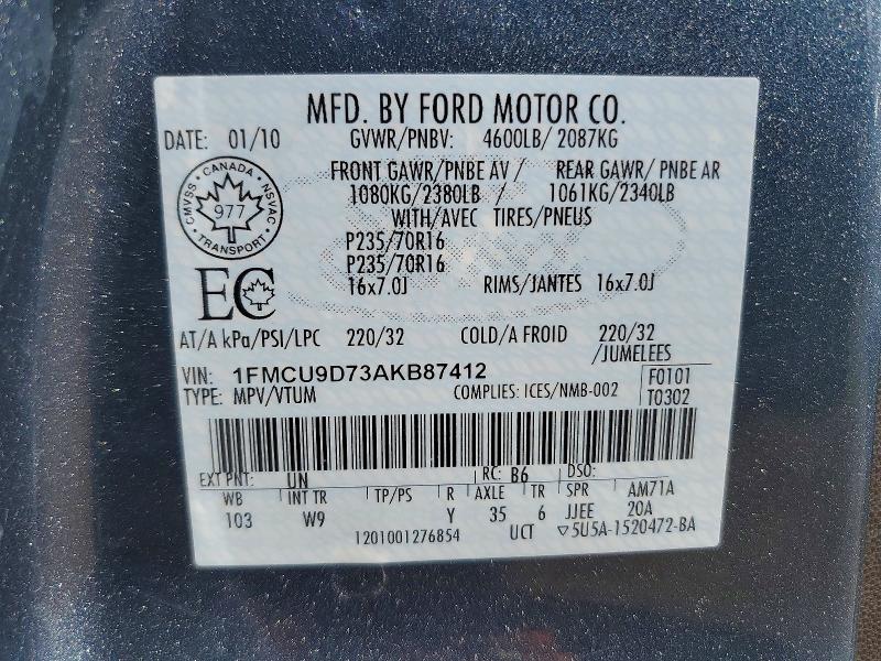 Продажа на аукционе авто 2010 Ford Escape, vin: 1FMCU9D73AKB87412, номер лота: 65614106