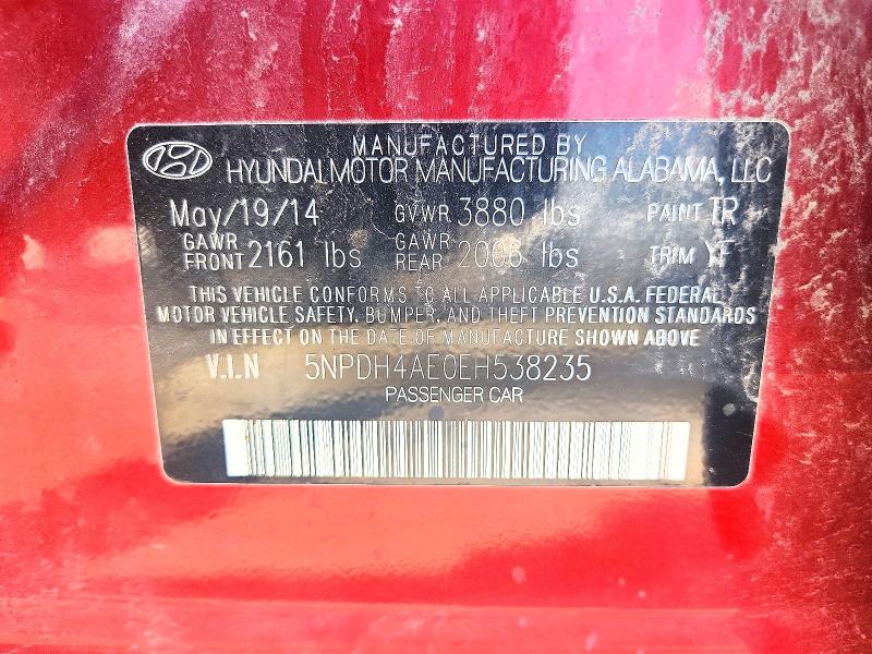 Продаж на аукціоні авто 2014 Hyundai Elantra, vin: 5NPDH4AE0EH538235, номер лоту: 64198006