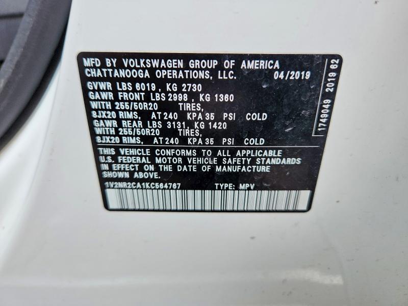 Продаж на аукціоні авто 2019 Volkswagen Atlas, vin: 1V2NR2CA1KC564767, номер лоту: 63620556