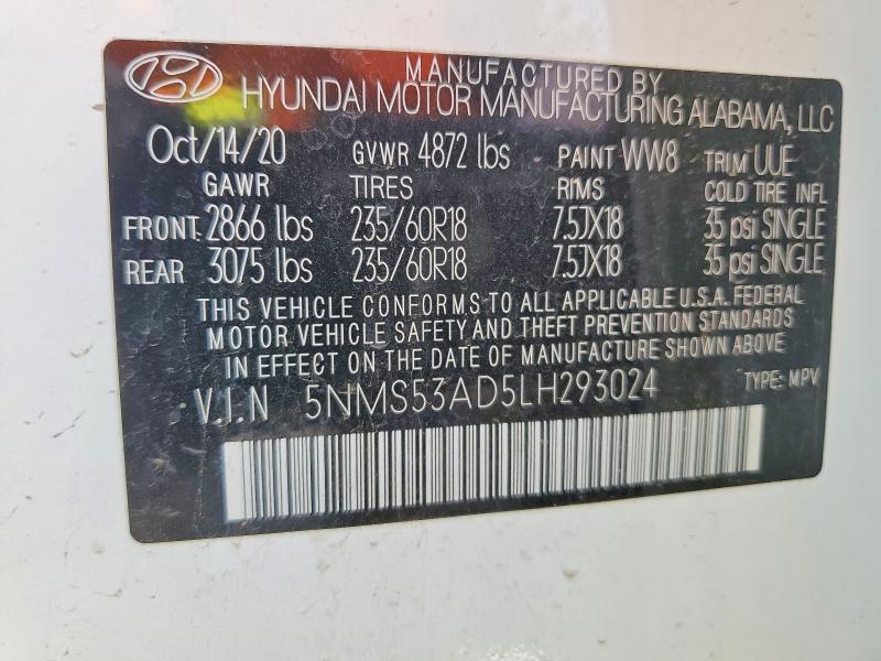 Aukcja sprzedaży 2020 Hyundai Santa Fe, vin: 5NMS53AD5LH293024, numer aukcji: 65375986