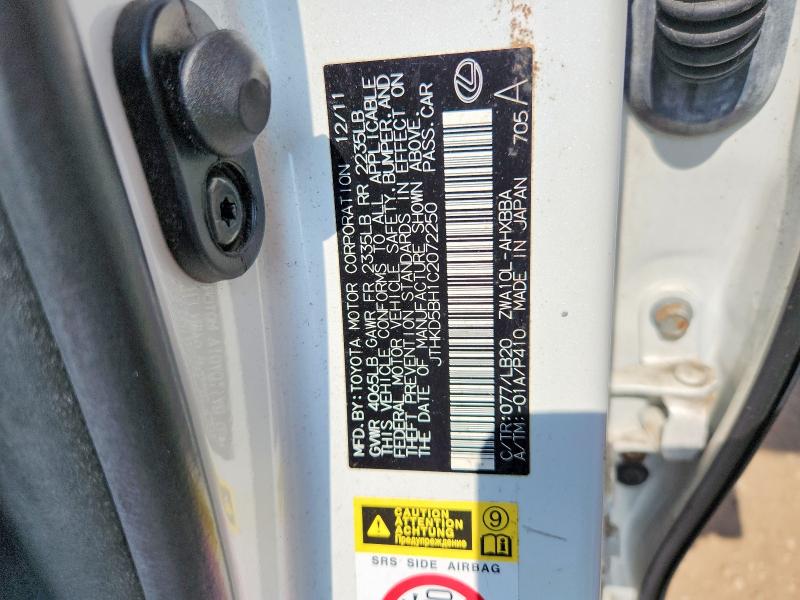62956296 :رقم المزاد ، JTHKD5BH1C2072250 vin ، 2012 Lexus Ct مزاد بيع