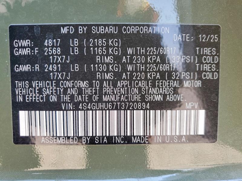 Aukcja sprzedaży 2026 Subaru Crosstrek, vin: 4S4GUHU67T3720894, numer aukcji: 63865646