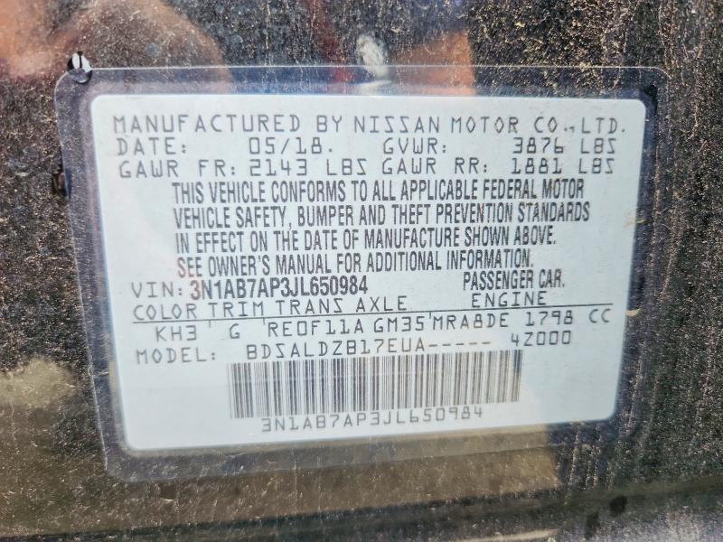 Aukcja sprzedaży 2018 Nissan Sentra, vin: 3N1AB7AP3JL650984, numer aukcji: 65462316