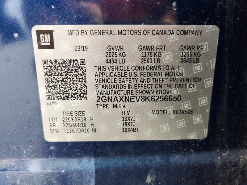 Aukcja sprzedaży 2019 Chevrolet Equinox, vin: 2GNAXNEV8K6256650, numer aukcji: 66109026