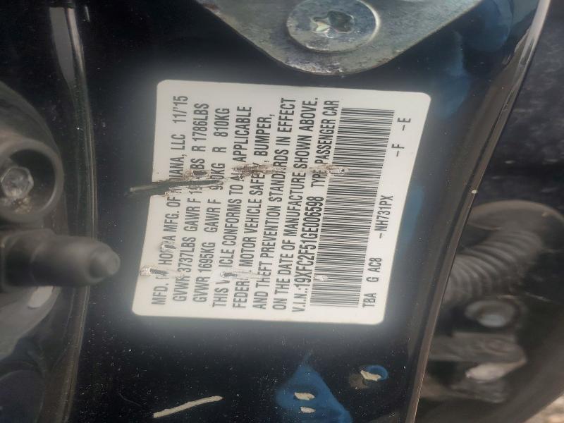 Aukcja sprzedaży 2016 Honda Civic, vin: 19XFC2F51GE006598, numer aukcji: 63376416