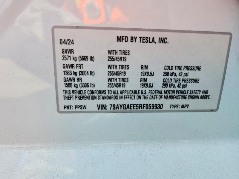 2024 Tesla Model Y მანქანა იყიდება აუქციონზე, vin: 7SAYGAEE5RF059930, აუქციონის ნომერი: 66775626