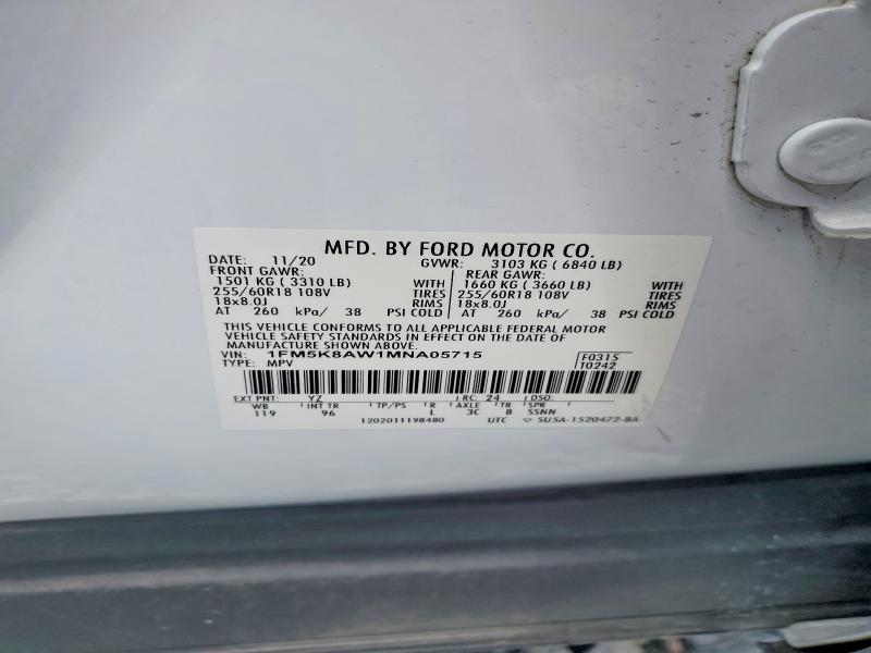 Aukcja sprzedaży 2021 Ford Explorer, vin: 1FM5K8AW1MNA05715, numer aukcji: 62432426