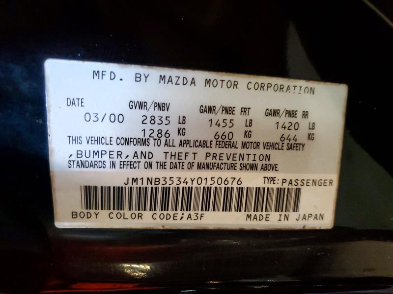2000 Mazda Mx-5 Miata მანქანა იყიდება აუქციონზე, vin: JM1NB3534Y0150676, აუქციონის ნომერი: 64847306