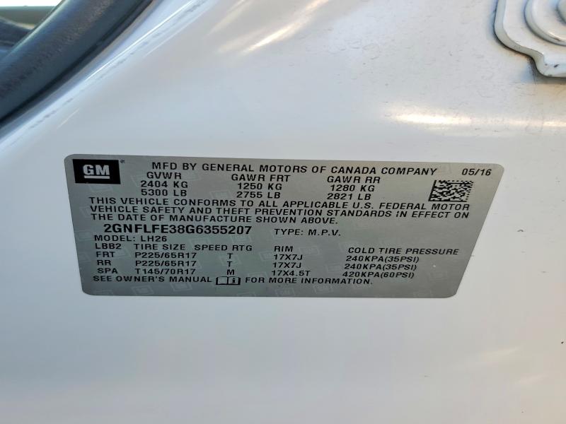 Aukcja sprzedaży 2016 Chevrolet Equinox, vin: 2GNFLFE38G6355207, numer aukcji: 65684366