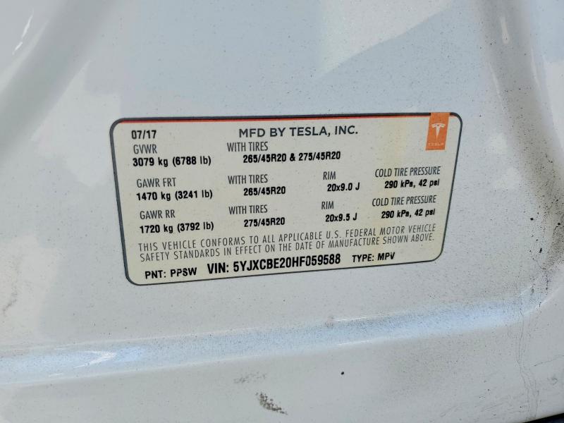 63718296 :رقم المزاد ، 5YJXCBE20HF059588 vin ، 2017 Tesla Model X مزاد بيع