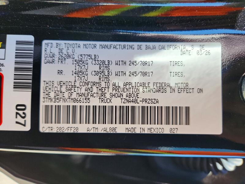 65570776 :رقم المزاد ، 3TMKB5FNXTM066155 vin ، 2019 Toyota Tacoma مزاد بيع