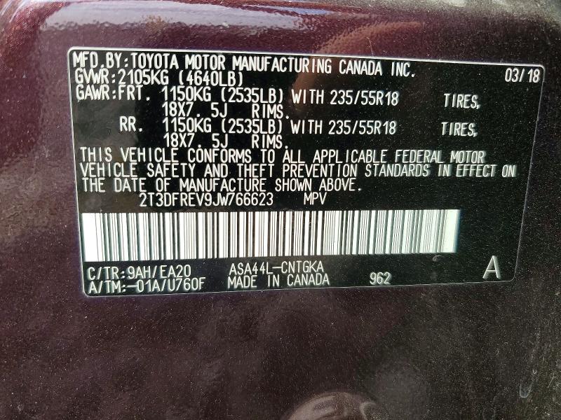 Продажа на аукционе авто 2018 Toyota Rav4, vin: 2T3DFREV9JW766623, номер лота: 64395316