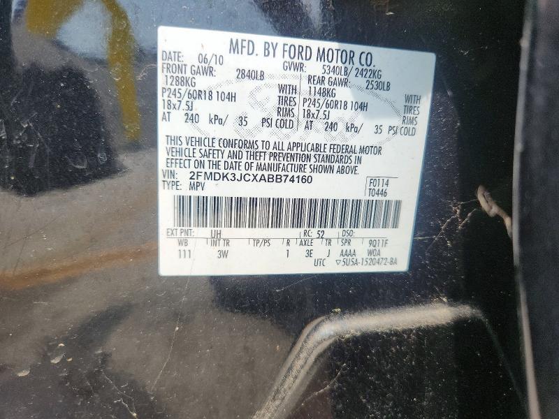 Продаж на аукціоні авто 2010 Ford Edge, vin: 2FMDK3JCXABB74160, номер лоту: 64979316