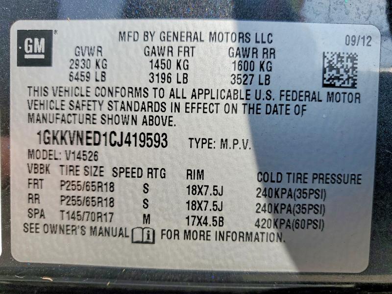Auction sale of the 2012 Gmc Acadia, vin: 1GKKVNED1CJ419593, lot number: 66058946