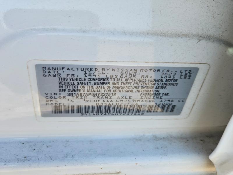 2017 Nissan Sentra მანქანა იყიდება აუქციონზე, vin: 3N1AB7AP6HY237518, აუქციონის ნომერი: 65486206