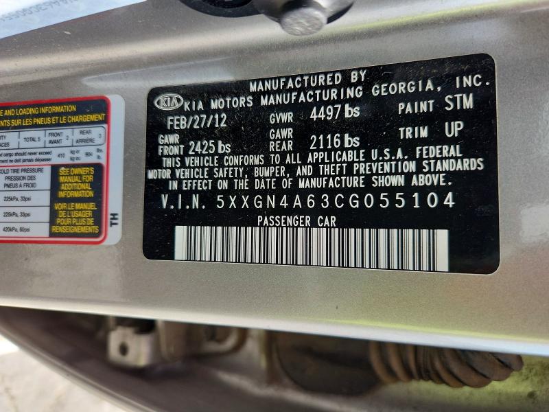 Auction sale of the 2012 Kia Optima, vin: 5XXGN4A63CG055104, lot number: 66109236