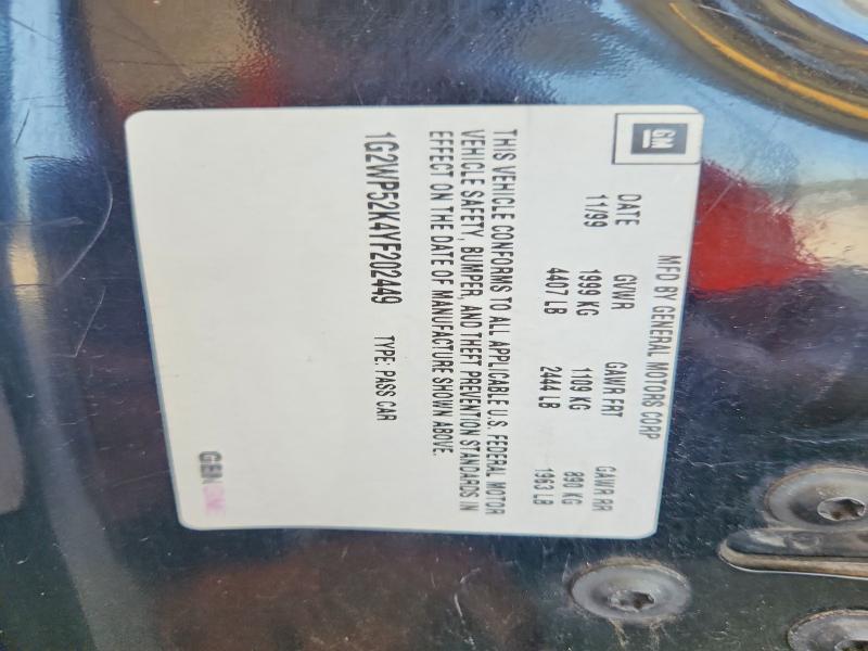 Продаж на аукціоні авто 2000 Pontiac Grand Prix, vin: 1G2WP52K4YF202449, номер лоту: 65740006