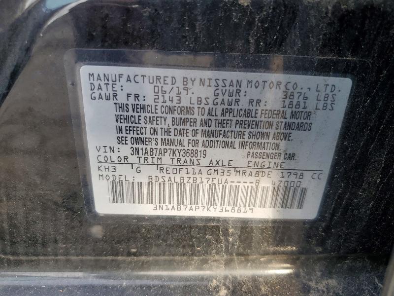 Aukcja sprzedaży 2019 Nissan Sentra, vin: 3N1AB7AP7KY368819, numer aukcji: 64194256