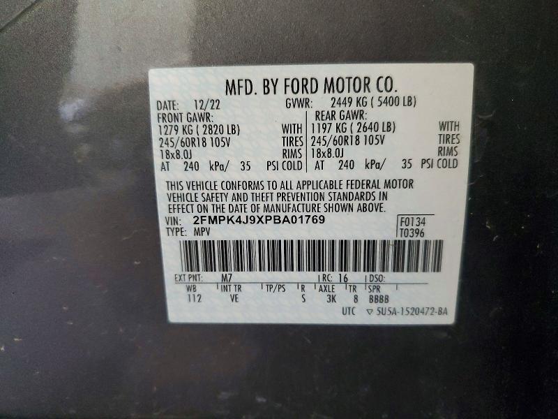 66200706 :رقم المزاد ، 2FMPK4J9XPBA01769 vin ، 2023 Ford Edge مزاد بيع