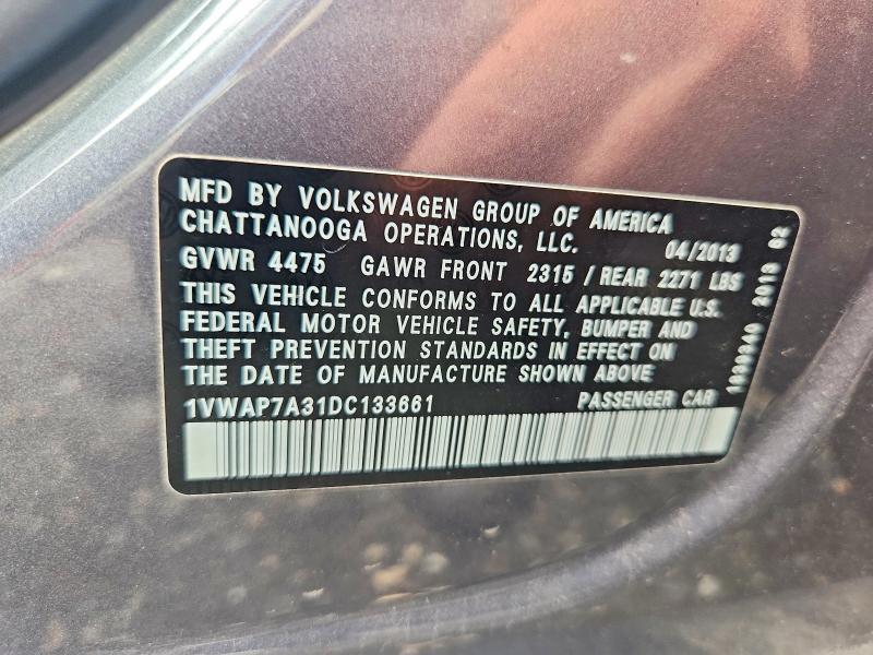 65540476 :رقم المزاد ، 1VWAP7A31DC133661 vin ، 2013 Volkswagen Passat مزاد بيع