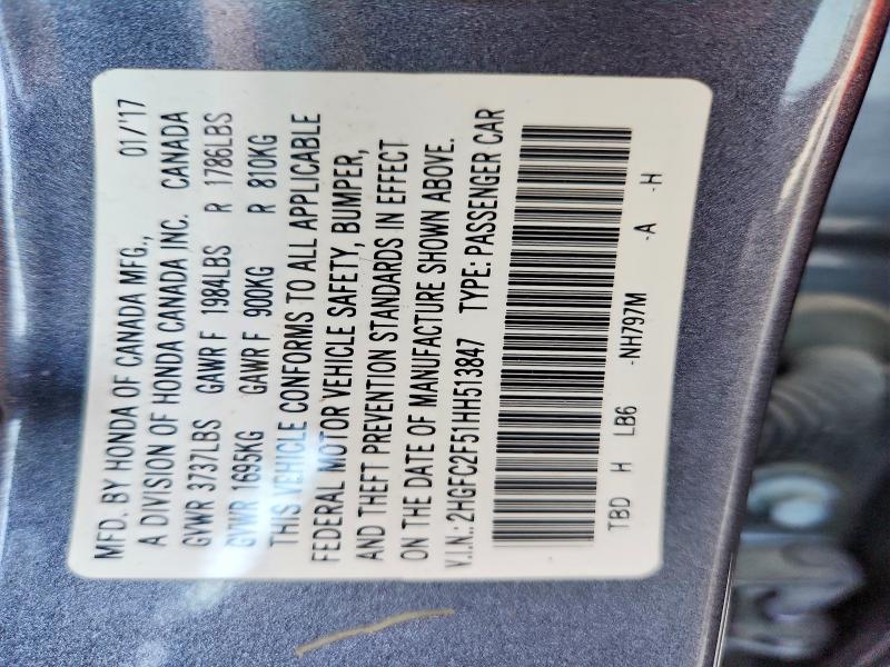 Aukcja sprzedaży 2017 Honda Civic, vin: 2HGFC2F51HH513847, numer aukcji: 65619826