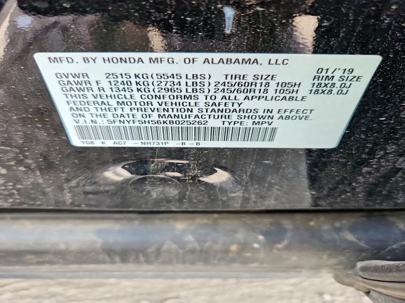 Aukcja sprzedaży 2019 Honda Pilot, vin: 5FNYF5H56KB025262, numer aukcji: 63172806
