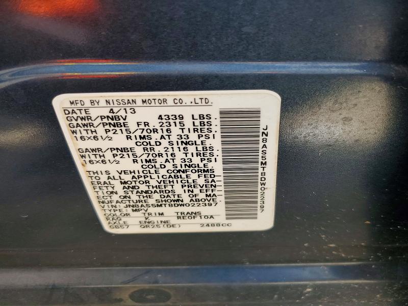 63736306 :رقم المزاد ، JN8AS5MT8DW022397 vin ، 2013 Nissan Rogue مزاد بيع