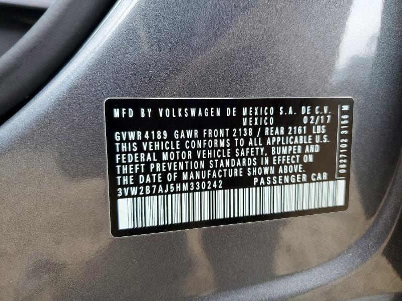 2017 Volkswagen Jetta მანქანა იყიდება აუქციონზე, vin: 3VW2B7AJ5HM330242, აუქციონის ნომერი: 64224426