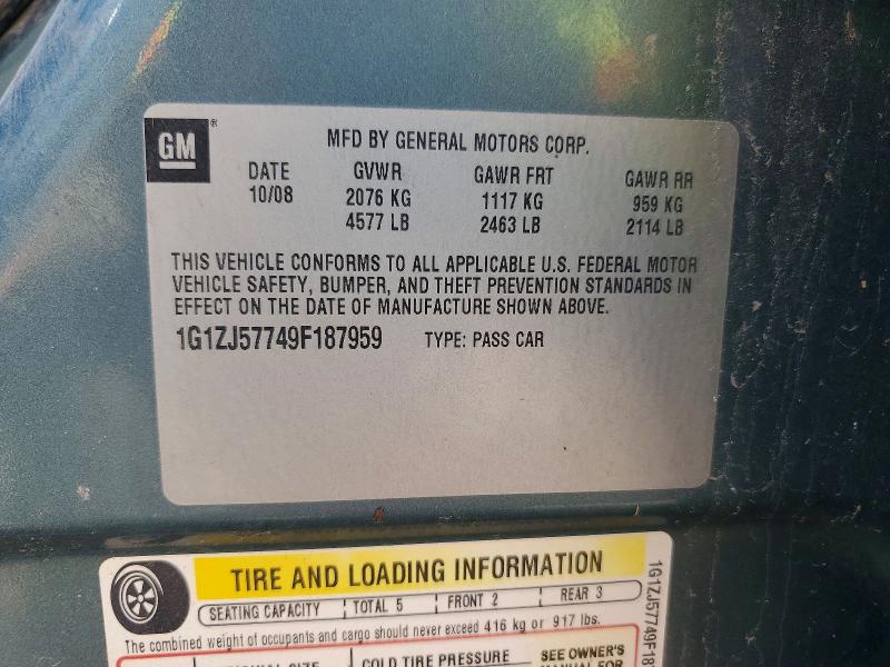 2009 Chevrolet Malibu მანქანა იყიდება აუქციონზე, vin: 1G1ZJ57749F187959, აუქციონის ნომერი: 65909276
