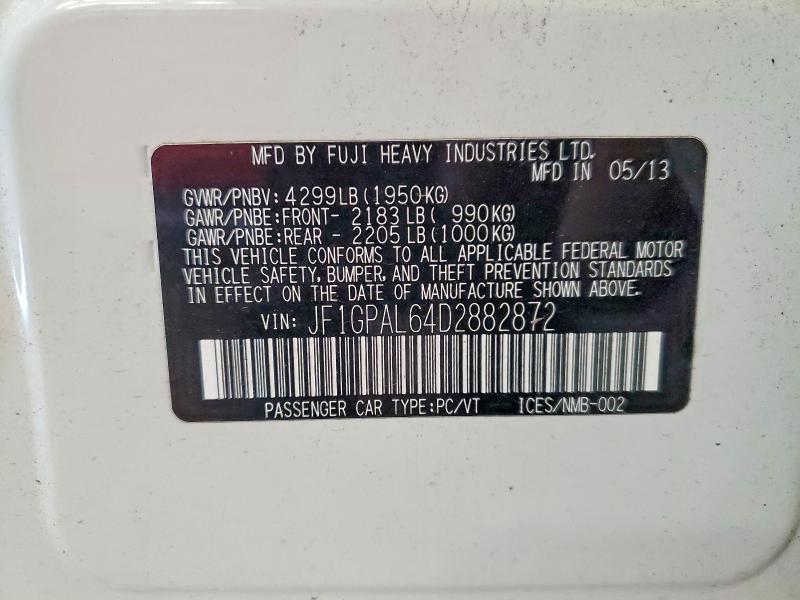 2013 Subaru Impreza მანქანა იყიდება აუქციონზე, vin: JF1GPAL64D2882872, აუქციონის ნომერი: 65313126