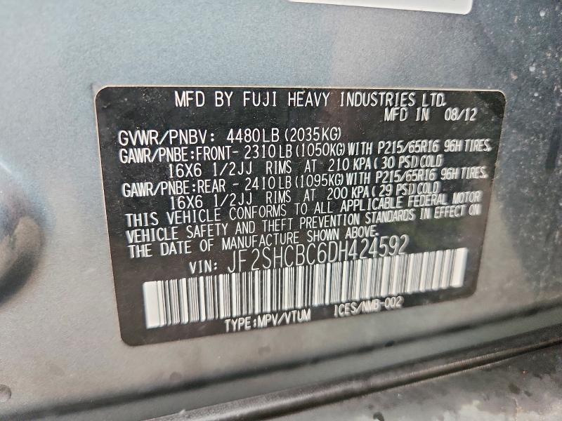 Продажа на аукционе авто 2013 Subaru Forester, vin: JF2SHCBC6DH424592, номер лота: 65173296