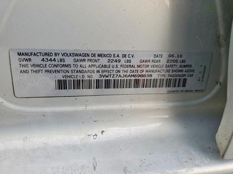 Aukcja sprzedaży 2010 Volkswagen Jetta, vin: 3VWTZ7AJ6AM698838, numer aukcji: 64943296