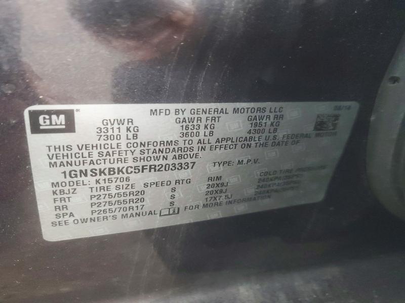 Aukcja sprzedaży 2015 Chevrolet Tahoe, vin: 1GNSKBKC5FR203337, numer aukcji: 63867526