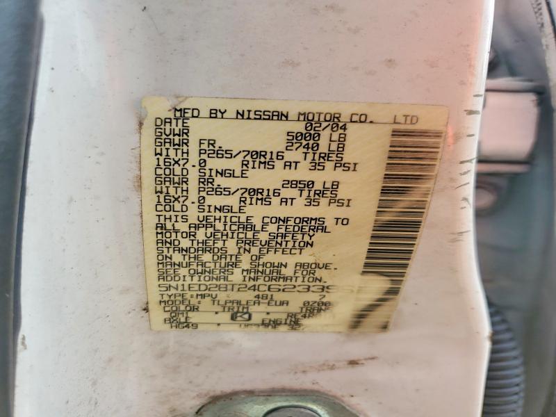 2004 Nissan Xterra მანქანა იყიდება აუქციონზე, vin: 5N1ED28T24C623396, აუქციონის ნომერი: 66750386