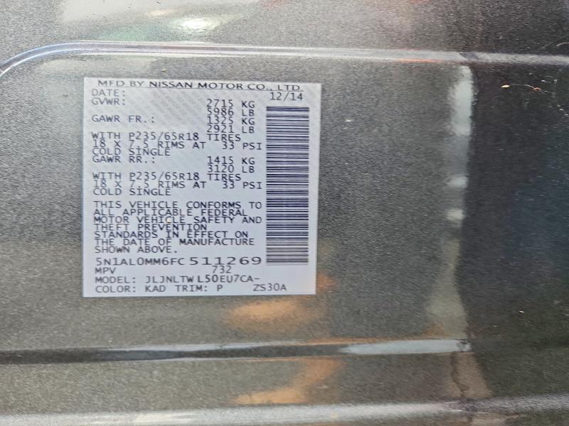 Продаж на аукціоні авто 2015 Infiniti Qx60, vin: 5N1AL0MM6FC511269, номер лоту: 63131346