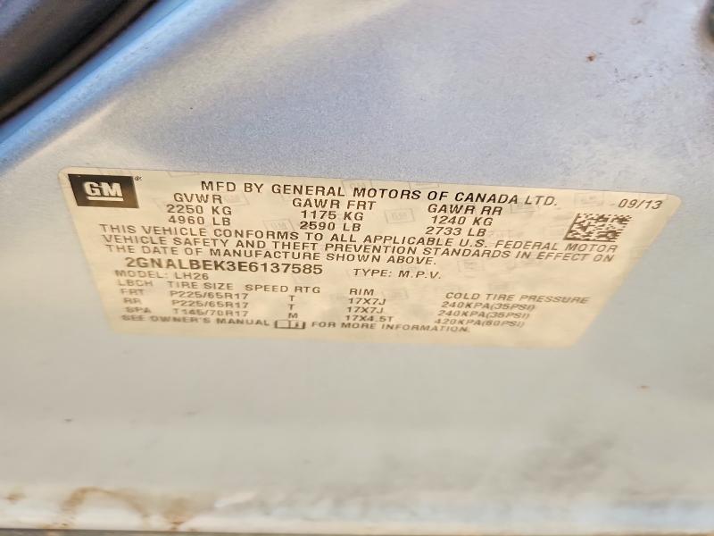 66920696 :رقم المزاد ، 2GNALBEK3E6137585 vin ، 2014 Chevrolet Equinox مزاد بيع