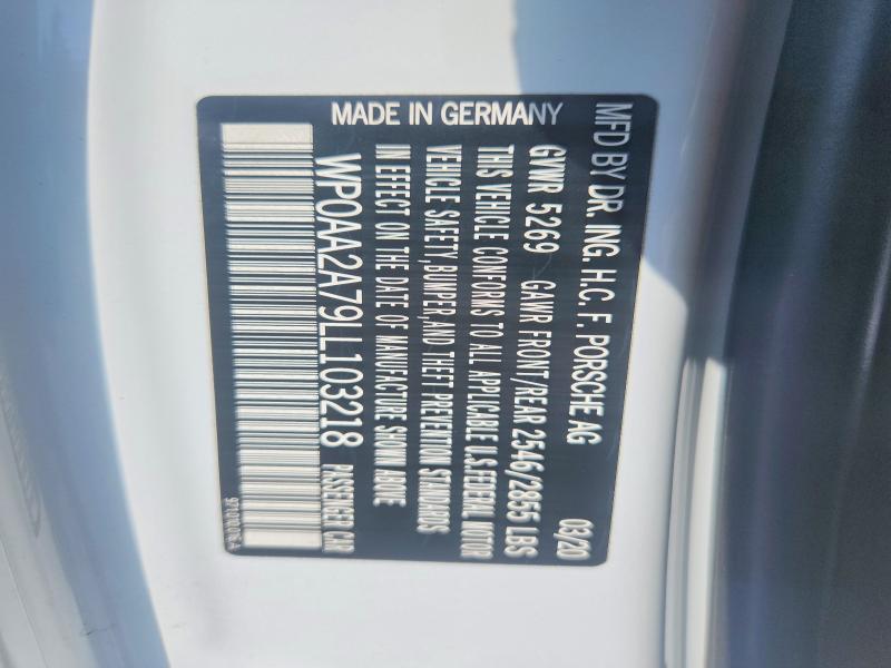 Продаж на аукціоні авто 2020 Porsche Panamera, vin: WP0AA2A79LL103218, номер лоту: 65621356