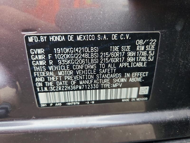 65861046 :رقم المزاد ، 3CZRZ2H36PM712330 vin ، 2023 Honda Hr-v مزاد بيع