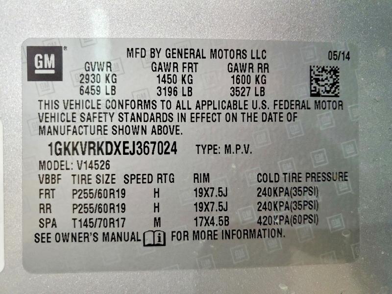 62724916 :رقم المزاد ، 1GKKVRKDXEJ367024 vin ، 2014 Gmc Acadia مزاد بيع
