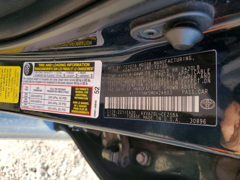 66557946 :رقم المزاد ، 4T1T11AK5MU424803 vin ، 2021 Toyota Camry مزاد بيع