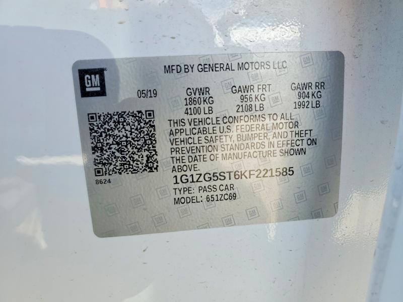 66818216 :رقم المزاد ، 1G1ZG5ST6KF221585 vin ، 2019 Chevrolet Malibu مزاد بيع