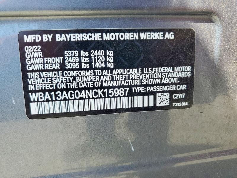 63607176 :رقم المزاد ، WBA13AG04NCK15987 vin ، 2022 Bmw 530e مزاد بيع