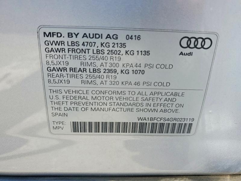 63775486 :رقم المزاد ، WA1BFCFS4GR023119 vin ، 2016 Audi Q3 مزاد بيع