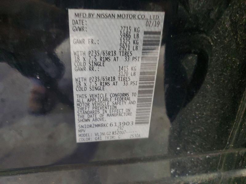 Продаж на аукціоні авто 2019 Nissan Pathfinder, vin: 5N1DR2MM8KC613903, номер лоту: 65742096