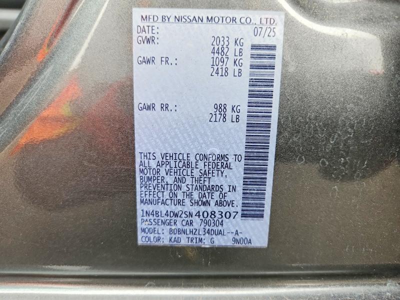 2025 Nissan Altima მანქანა იყიდება აუქციონზე, vin: 1N4BL4DW2SN408307, აუქციონის ნომერი: 64544366
