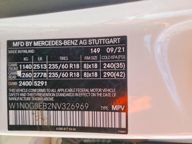 64797616 :رقم المزاد ، W1N0G8EB2NV326969 vin ، 2022 Mercedes-benz Glc مزاد بيع